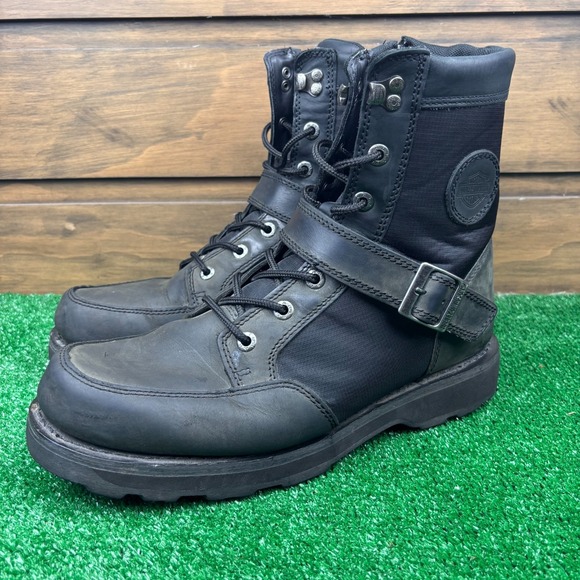 Harley-Davidson Hamlyn Strap 7-Inch Motorcycle Boots Mens 12 Black Zipper D93786 - Picture 1 of 16